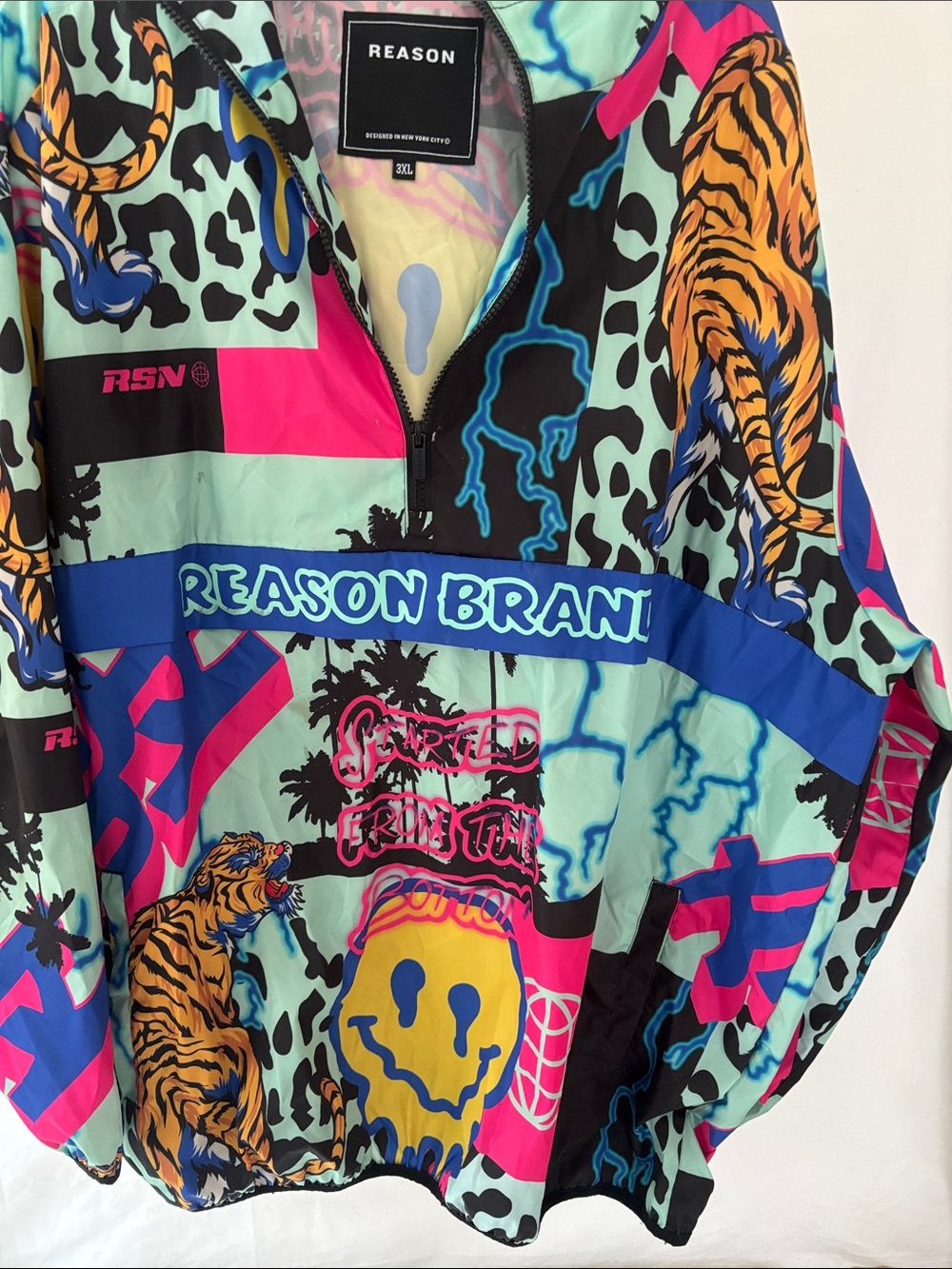 Reason Men's Multicolor Graphic Zip Windbreaker - Mint, Pink, Blue, Yellow